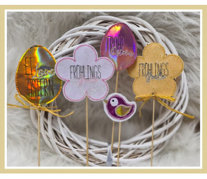 Stickdatei ITH - Blumenstecker Vogel